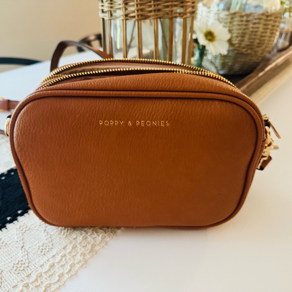 Poppy & Peonies Cognac Crossbody Bag